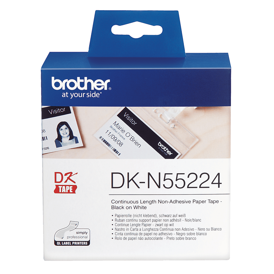 Genuine Brother DK-N55224 Continuous Non-Adhesive Paper Roll – Black on White, 54mm